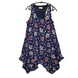 Altar'd State Floral Sharkbite Hem Sleeveless Dress Navy Blue M Boho Feminine